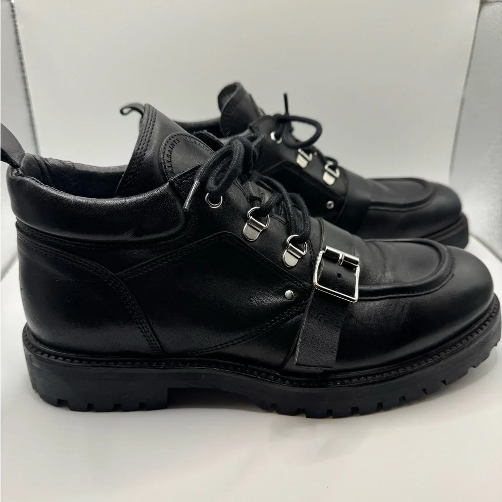 All Saints Shoes Black Yarrow Calf Leather Lug Sole Chunky Moto Boots 9.5 (40) - Picture 2 of 9